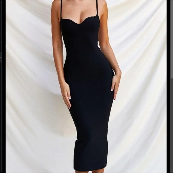 HOUSE OF‎ CB 'Domenica' Black Sweetheart Neckline Bandage Dress NWOT size S